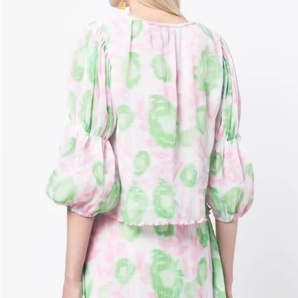GANNI Floral-Print Pleated Georgette Blouse Size Medium - Picture 3 of 7